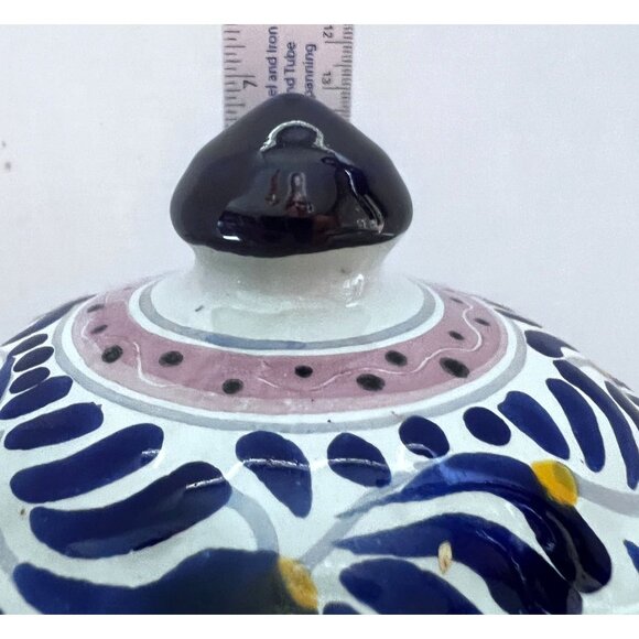Ceramic 7" Jar Canister Lid Floral Geometric Pink/Blue/White Artisan Talavara - Picture 7 of 8